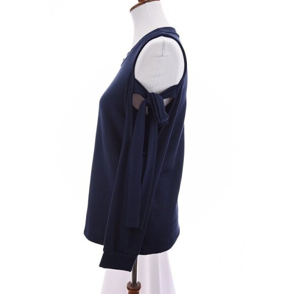 Pleione Womens Cold Shoulder Tie Sleeve Sweatshirt Top Blue Sz XXSP Petite 2XS - Picture 5 of 9